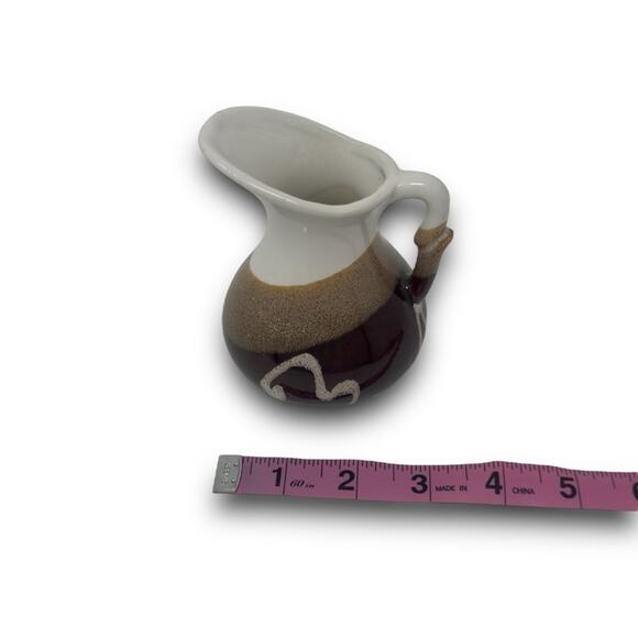 Ceramic Decorative small Pitcher Brown Tan & White - Picture 7 of 7